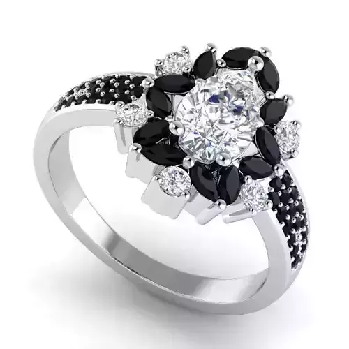 Silver ring with black emeralds RG 090 b
