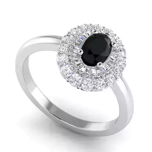 Oval Shaped Engagement Ring With Black Diamond Centerpiece