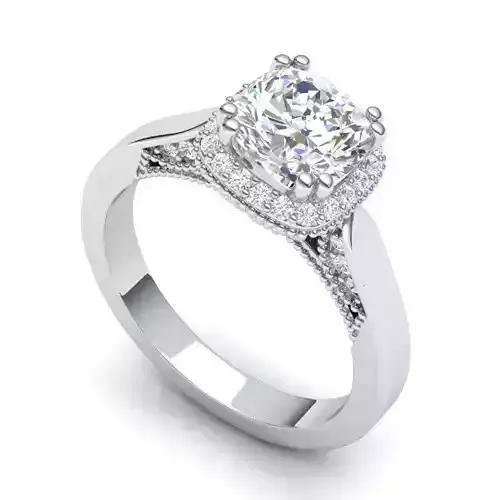 Carved Square Shaped Engagement Ring With Diamonds
