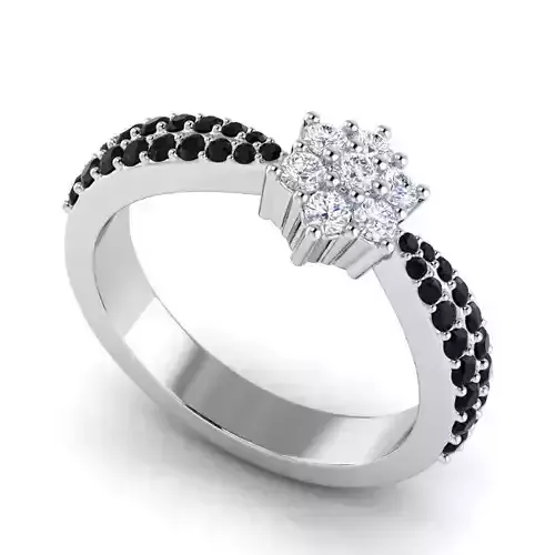 Flower Shaped Engagement Ring With Black Diamonds 8