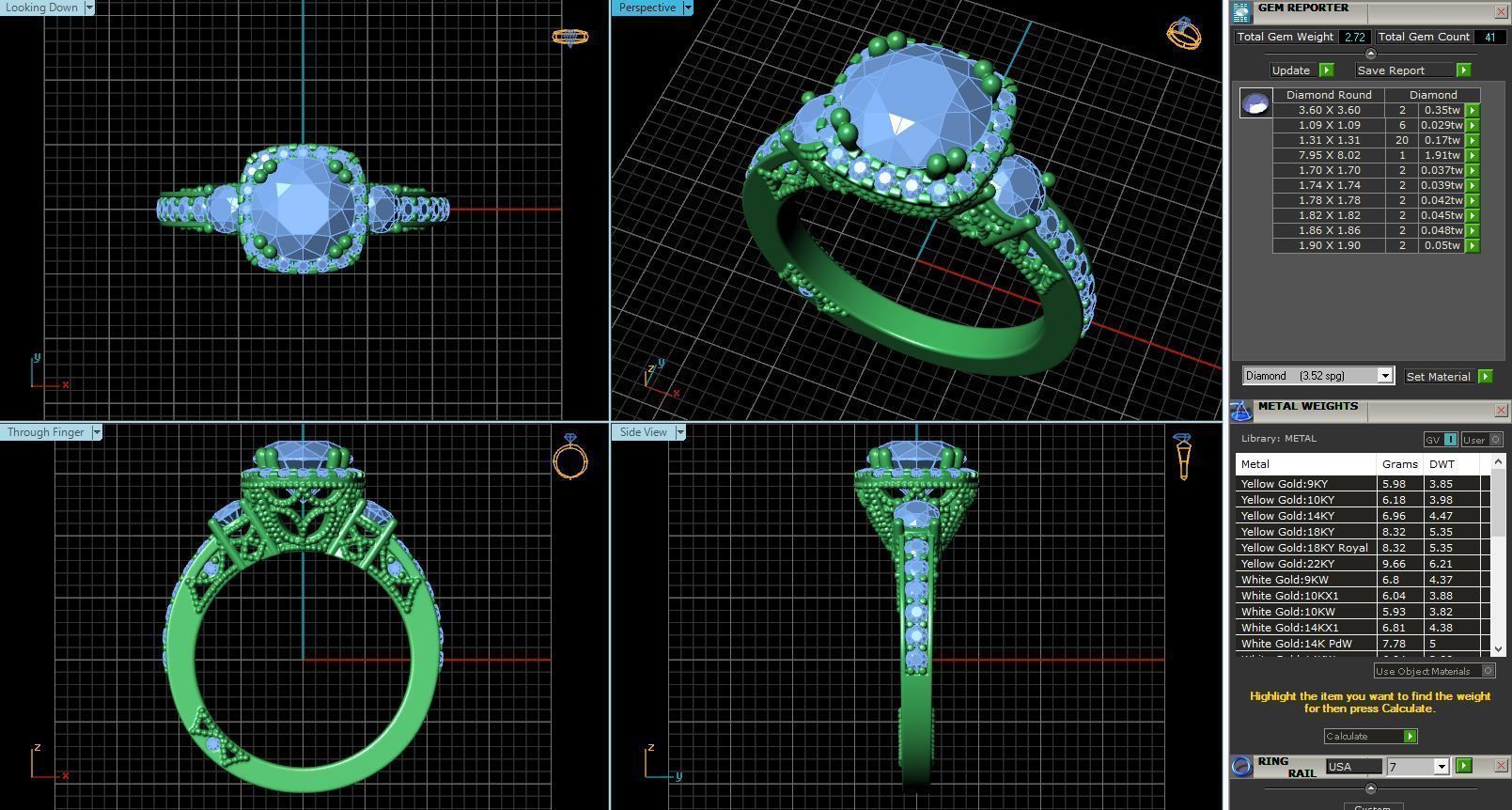 Square Shape Carved Engagement Ring With Diamonds 1 3D print model_1