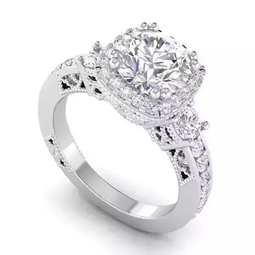 Square Shape Carved Engagement Ring With Diamonds 1