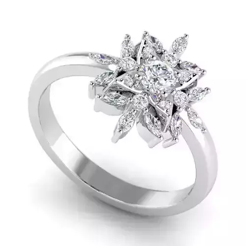 Flower Shaped Engagement Ring With White Diamonds