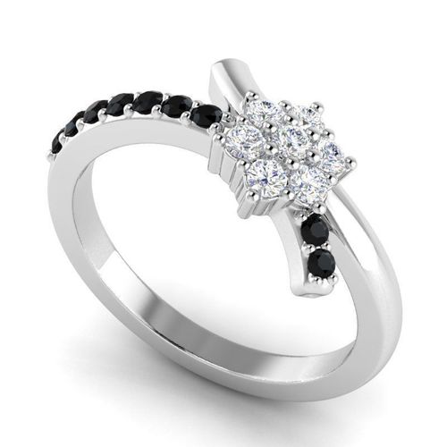 Flower Shaped Engagement Ring With BlackWhite Diamonds 3D print model