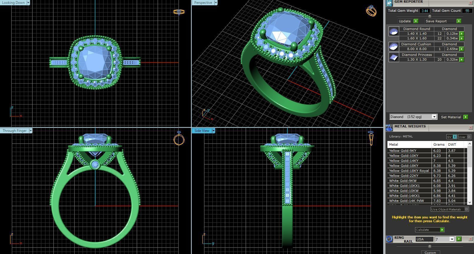 Square Shape Engagement Ring With White Diamonds 3D print model_1