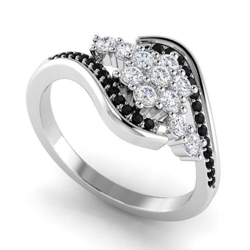 Flower Shaped Engagement Ring With BlackWhite Diamonds 1 3D print model