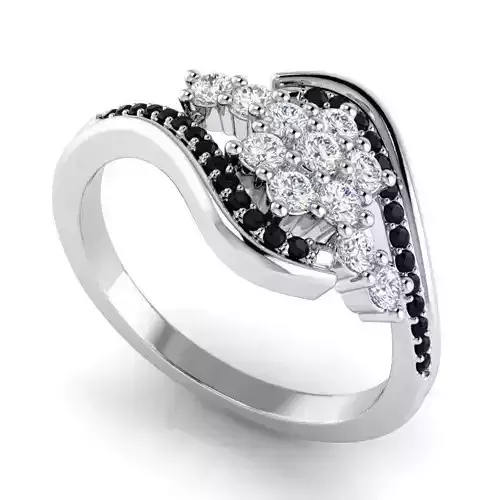 Flower Shaped Engagement Ring With BlackWhite Diamonds 1