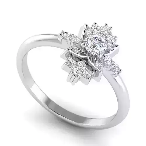 Floral Design Thin Engagement Ring With Diamonds