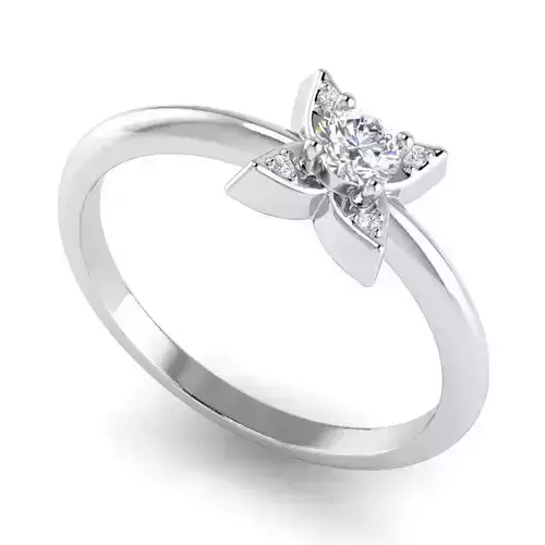 Flower Shaped Thin Engagement Ring With Diamonds