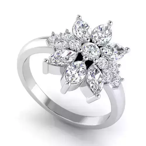 Flower Shaped Engagement Ring With White Diamonds 6