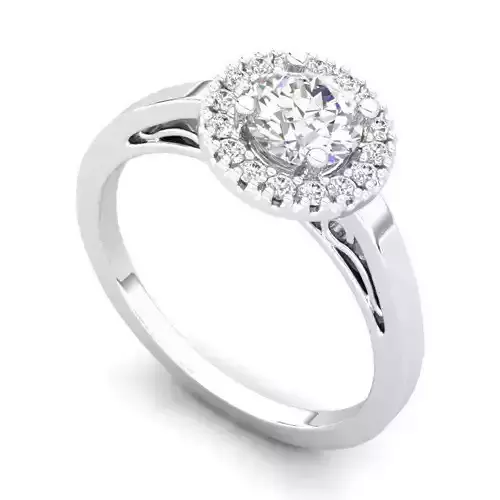 Carved Halo Round Engagement Ring With White Diamonds