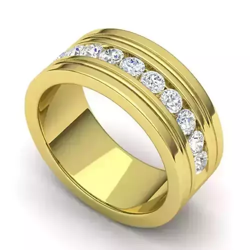 Wide Band Golden color Engagement Ring With Diamonds