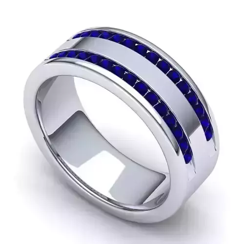 Wide Band Engagement Ring With Sapphire