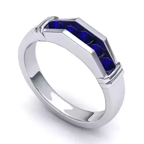 Silver Color Engagement Ring With Sapphires