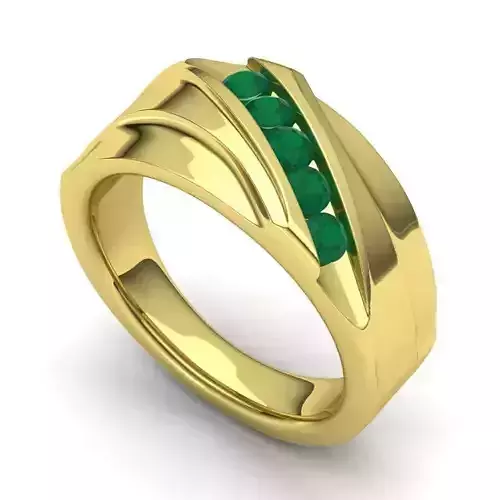 Golden wedding ring with green emeralds RS-077