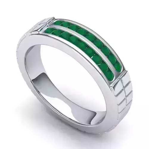 Silver Color Engagement Ring With Emeralds