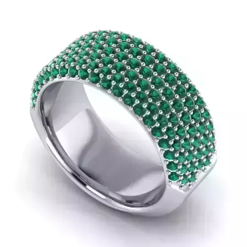 Wide Band Engagement Ring With Emeralds