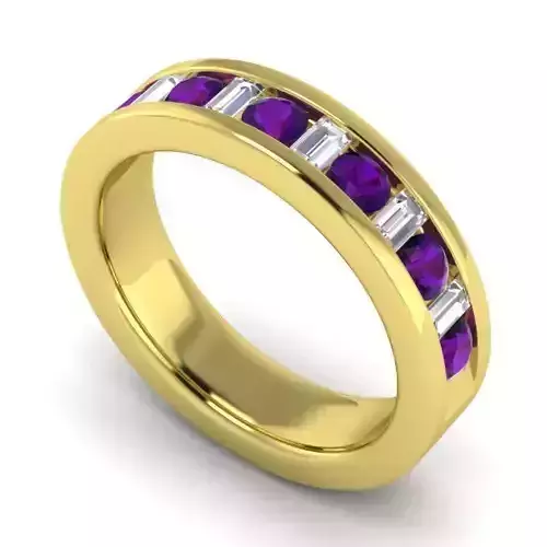 Gold Color Engagement Ring With Purple Gemstones