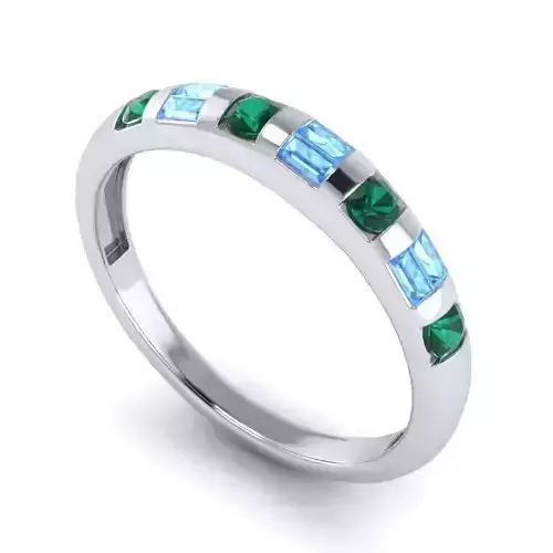 Silver ring with blue and green diamonds RS-037