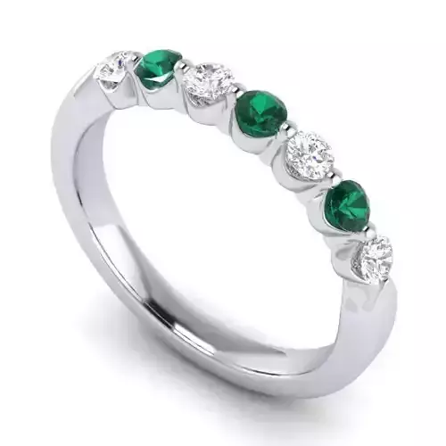Thin Engagement Ring With Diamonds And Emeralds