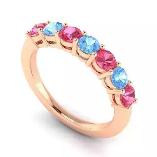 Thin Engagement Ring With Pink And Blue Gemstones