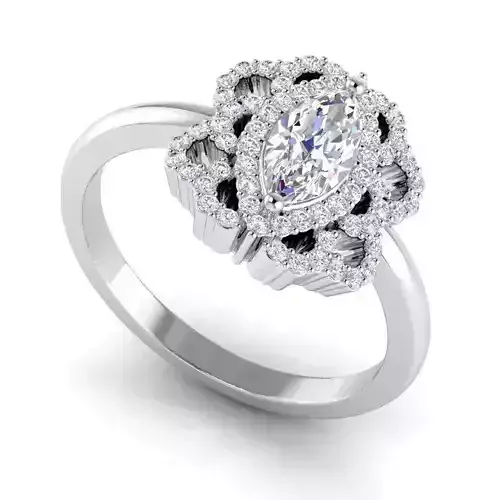 Flower Shaped Halo Engagement Ring With Diamonds