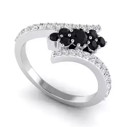 Spiral Engagement Ring With Black Gems