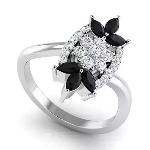 Distorted ring with white and black emeralds RG 015 3D print model