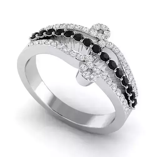 Spiral Loop design Engagement Ring With Black Diamonds