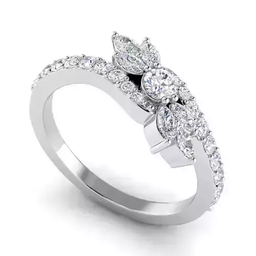 Floral Design Engagement Ring With Diamonds 5 3D print model