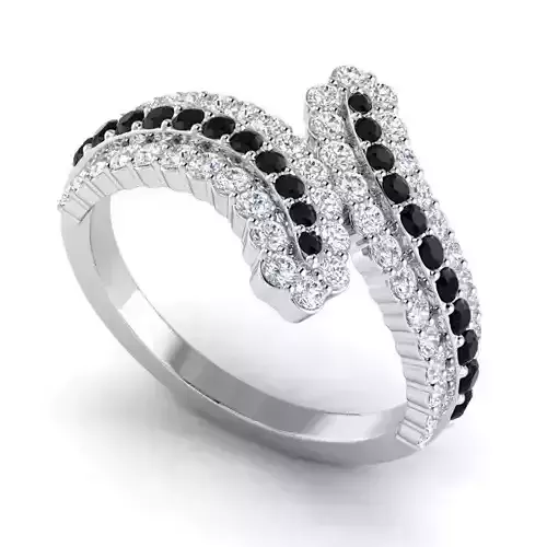Spiral Black and White Diamond Engagement Ring