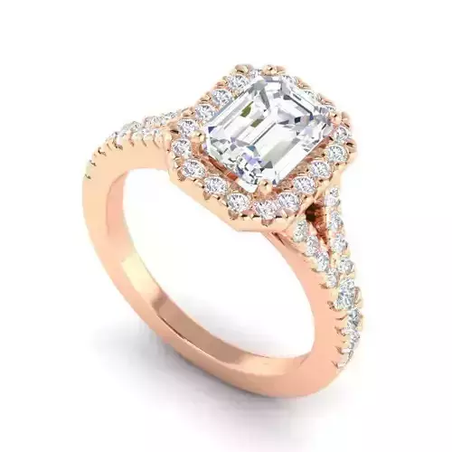 Rectangular White Diamond Halo Engagement Ring