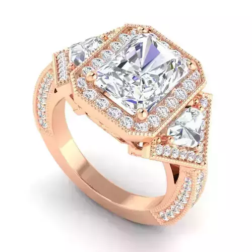 Rectangular White Diamond Halo Engagement Ring 1