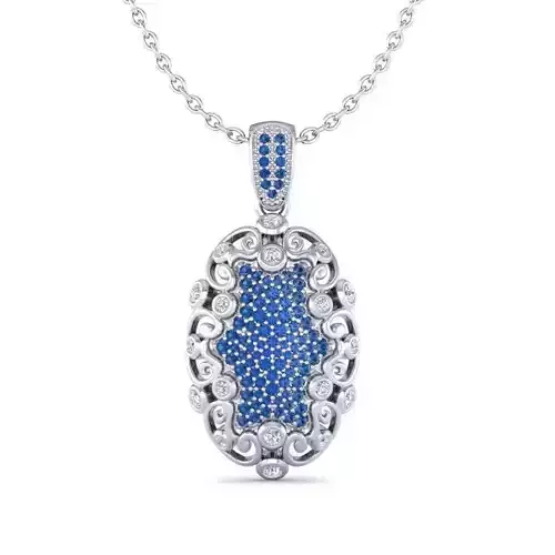 Oval Shaped Pendant With Sapphires and Diamonds
