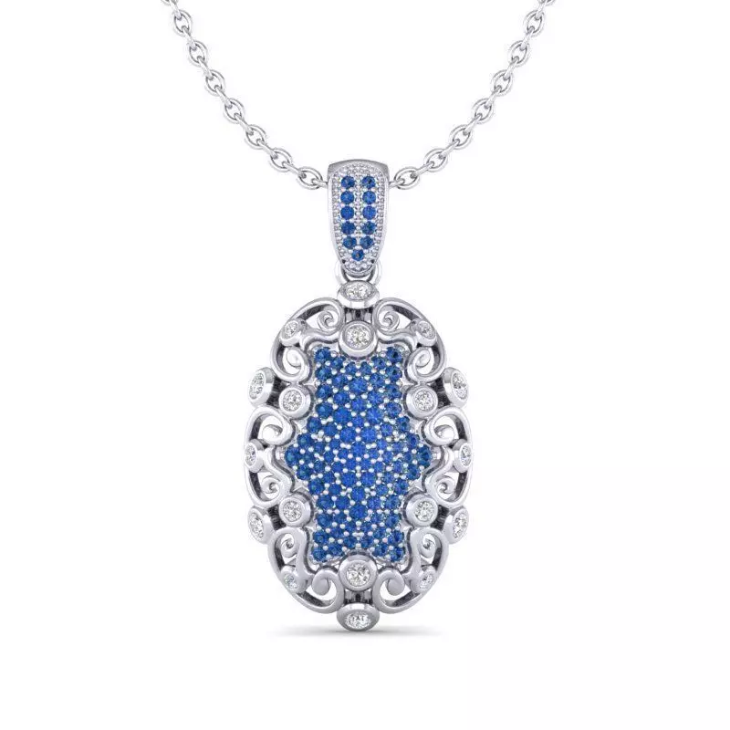 Oval Shaped Pendant With Sapphires and Diamonds 3D print model_0