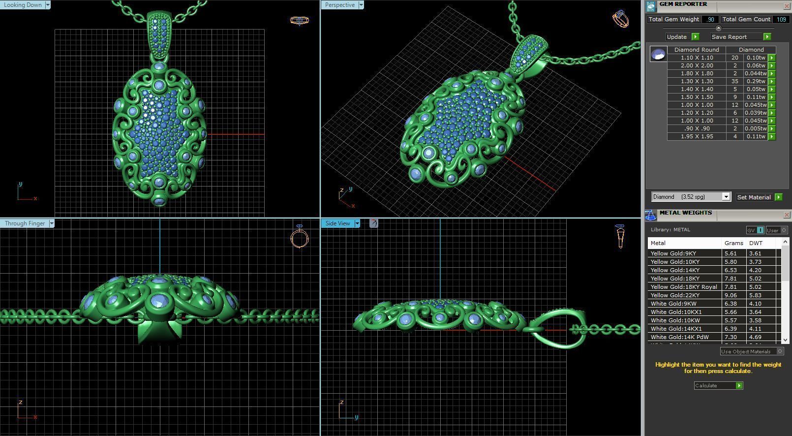 Oval Shaped Pendant With Sapphires and Diamonds 3D print model_1