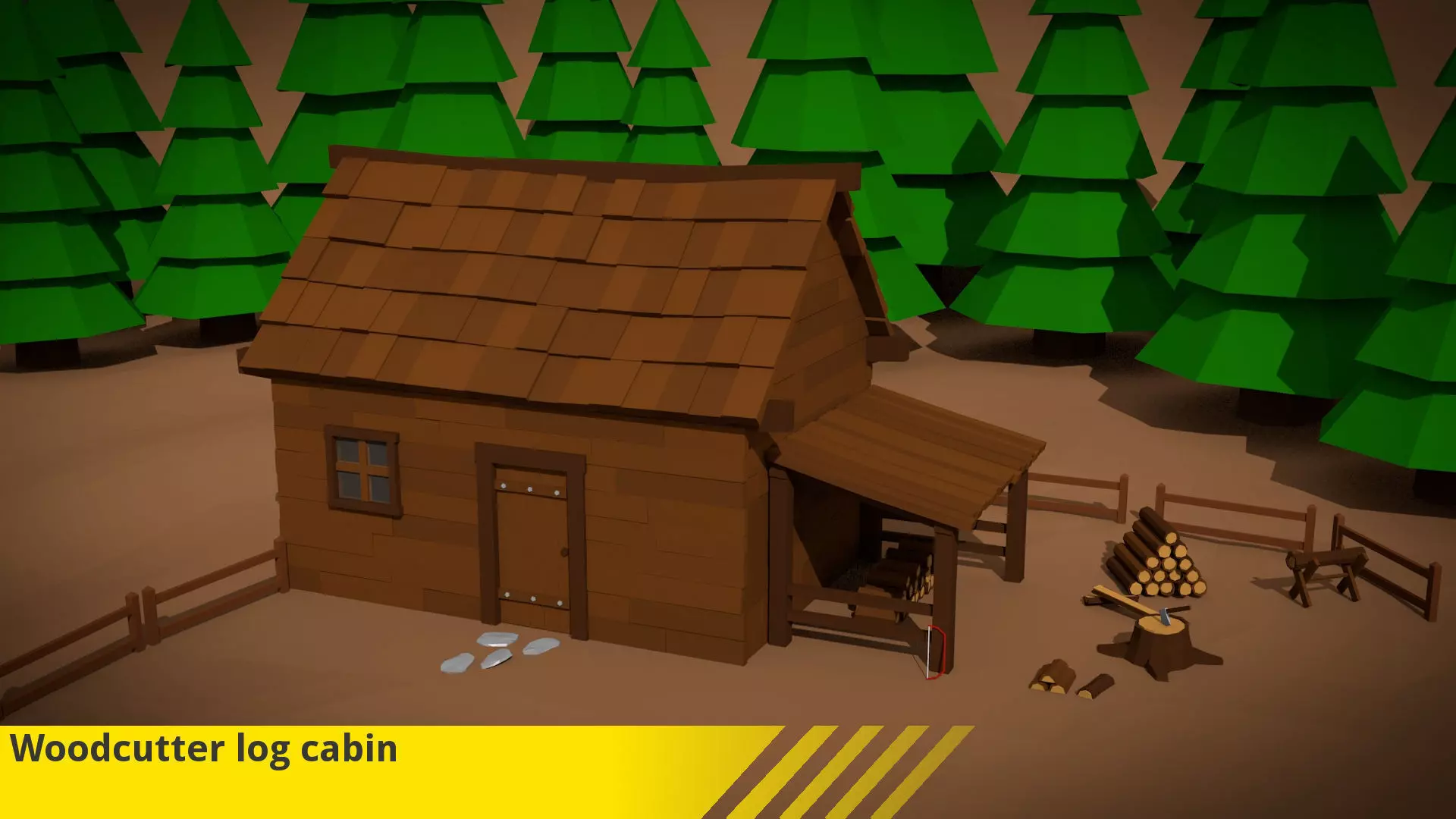 Woodcutter log cabin Low-poly 3D model_0