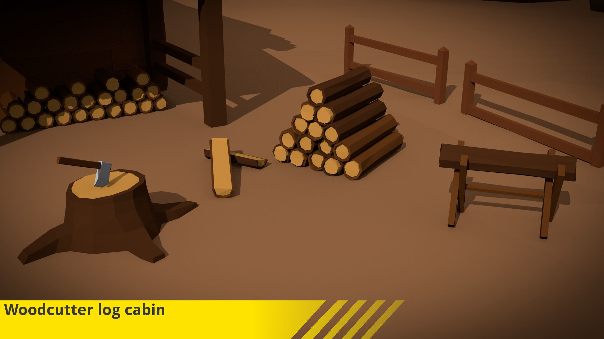 Woodcutter log cabin Low-poly 3D model_3