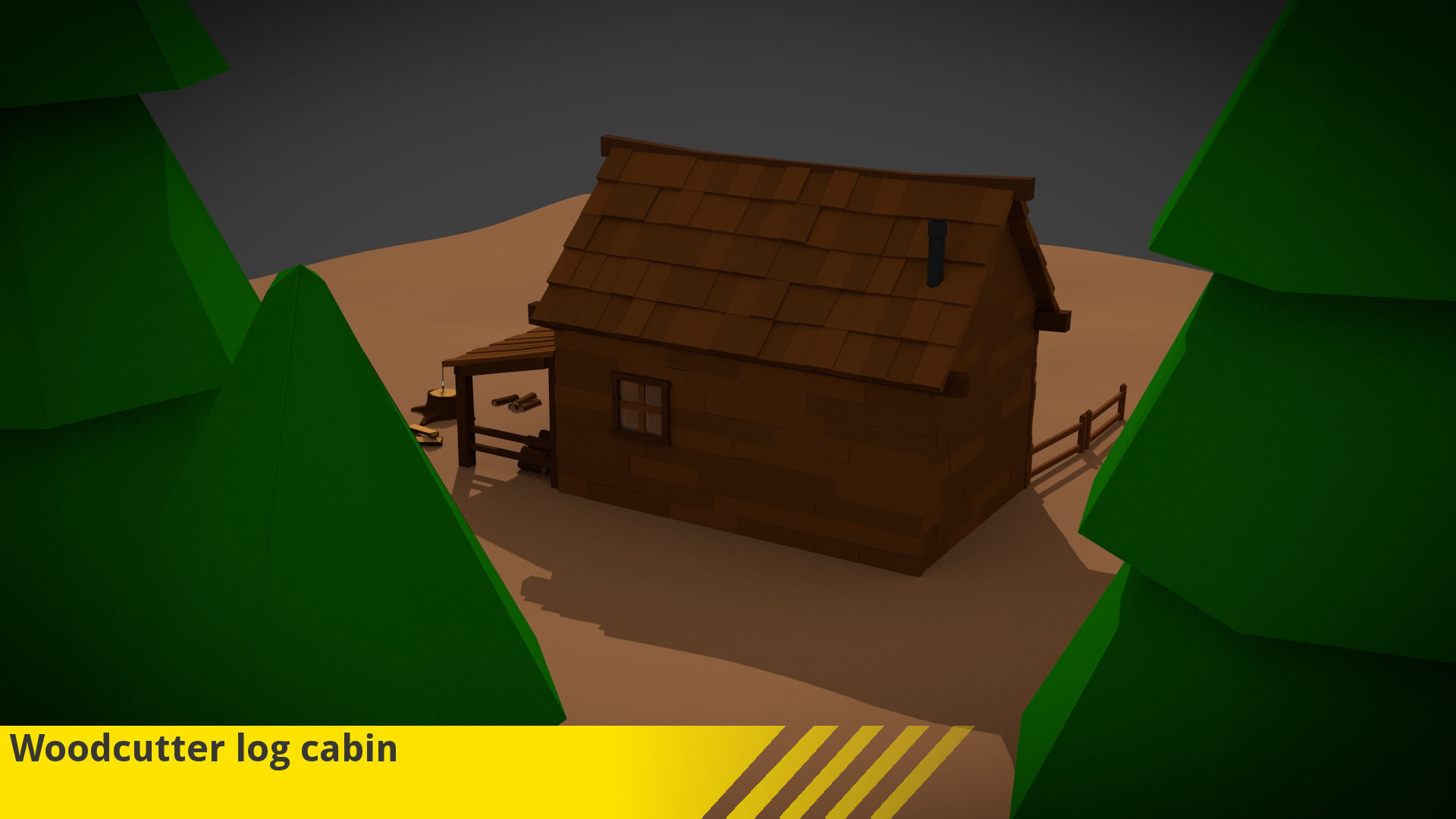 Woodcutter log cabin Low-poly 3D model_2