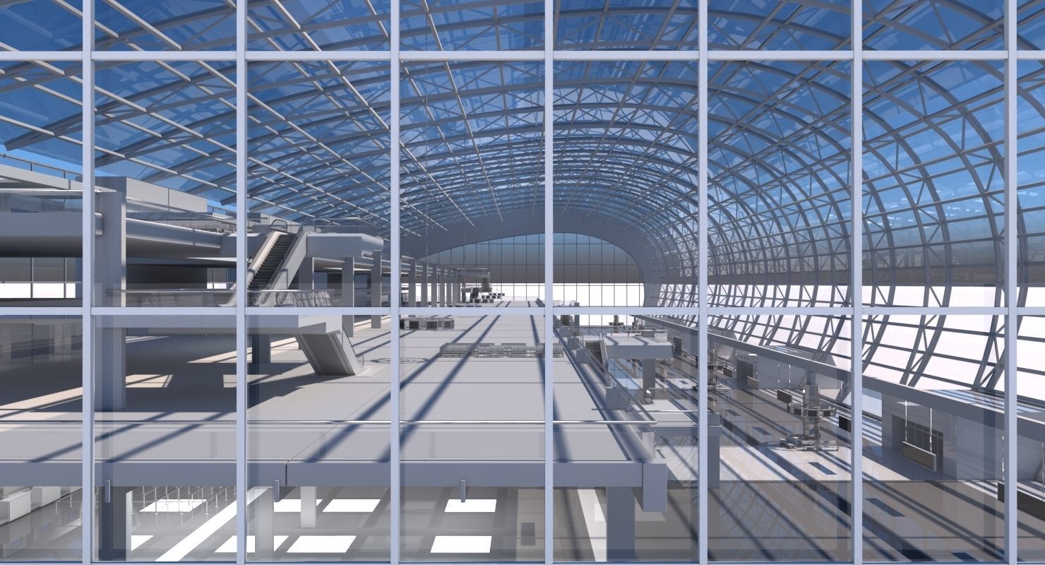 Airport Check in Building Interior 3D model_9