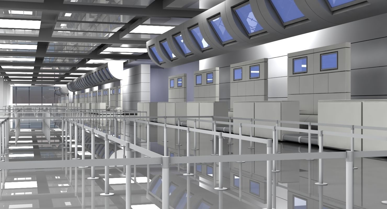Airport Check in Building Interior 3D model_4