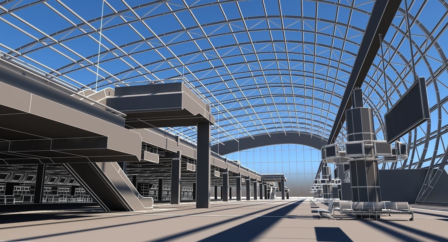 Airport Check in Building Interior 3D model_10