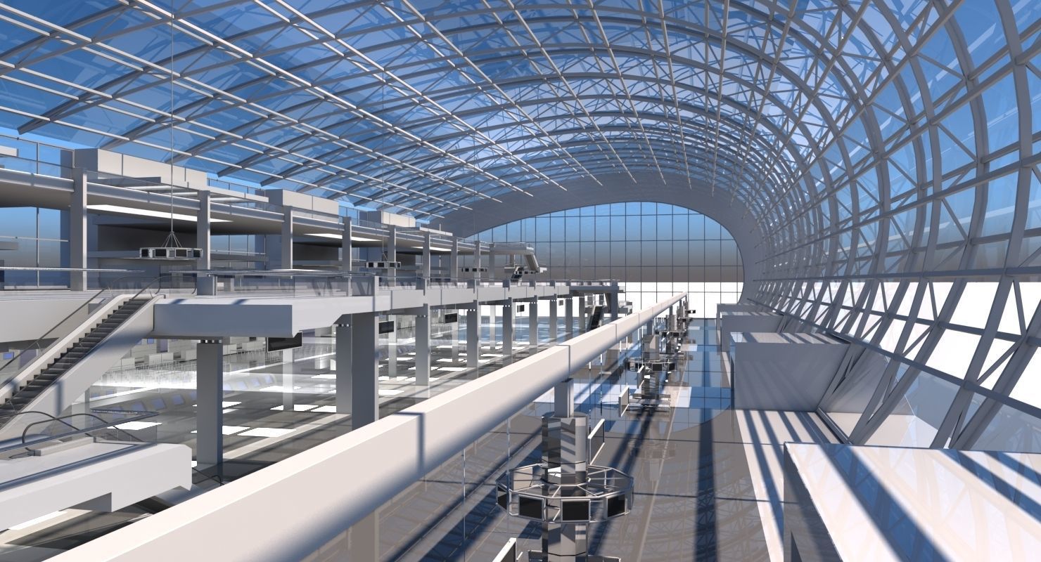 Airport Check in Building Interior 3D model_6