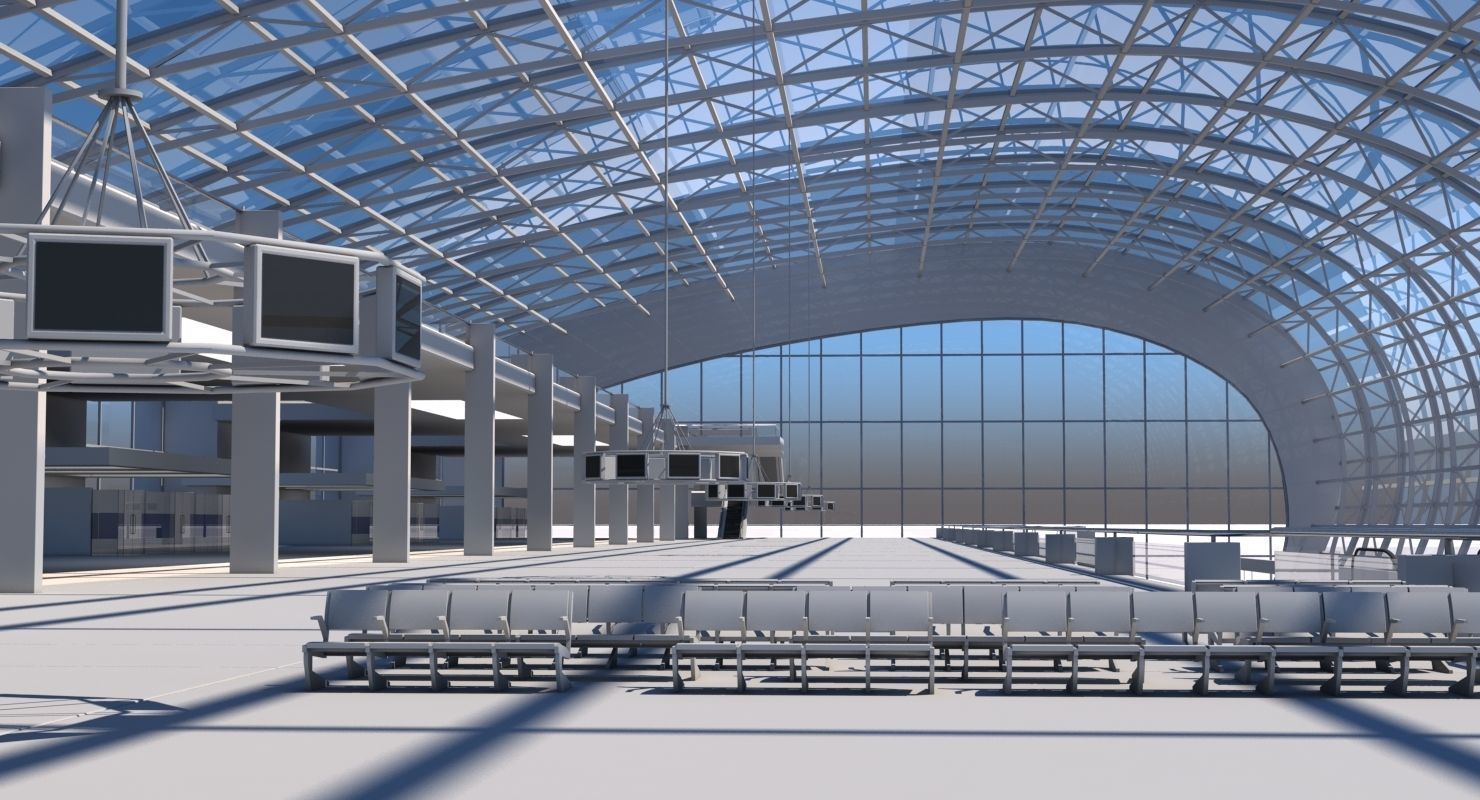 Airport Check in Building Interior 3D model_7