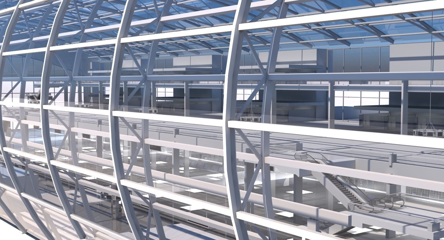 Airport Check in Building Interior 3D model_5