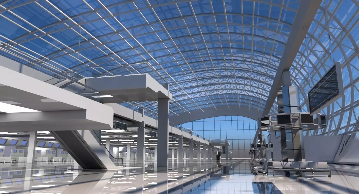 Airport Check in Building Interior 3D model_0