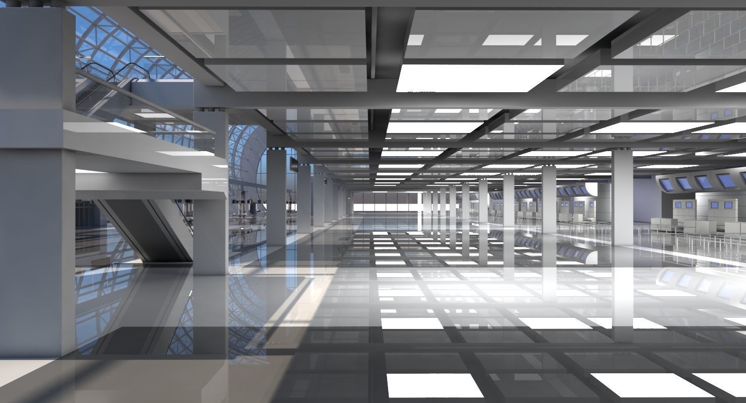 Airport Check in Building Interior 3D model_3