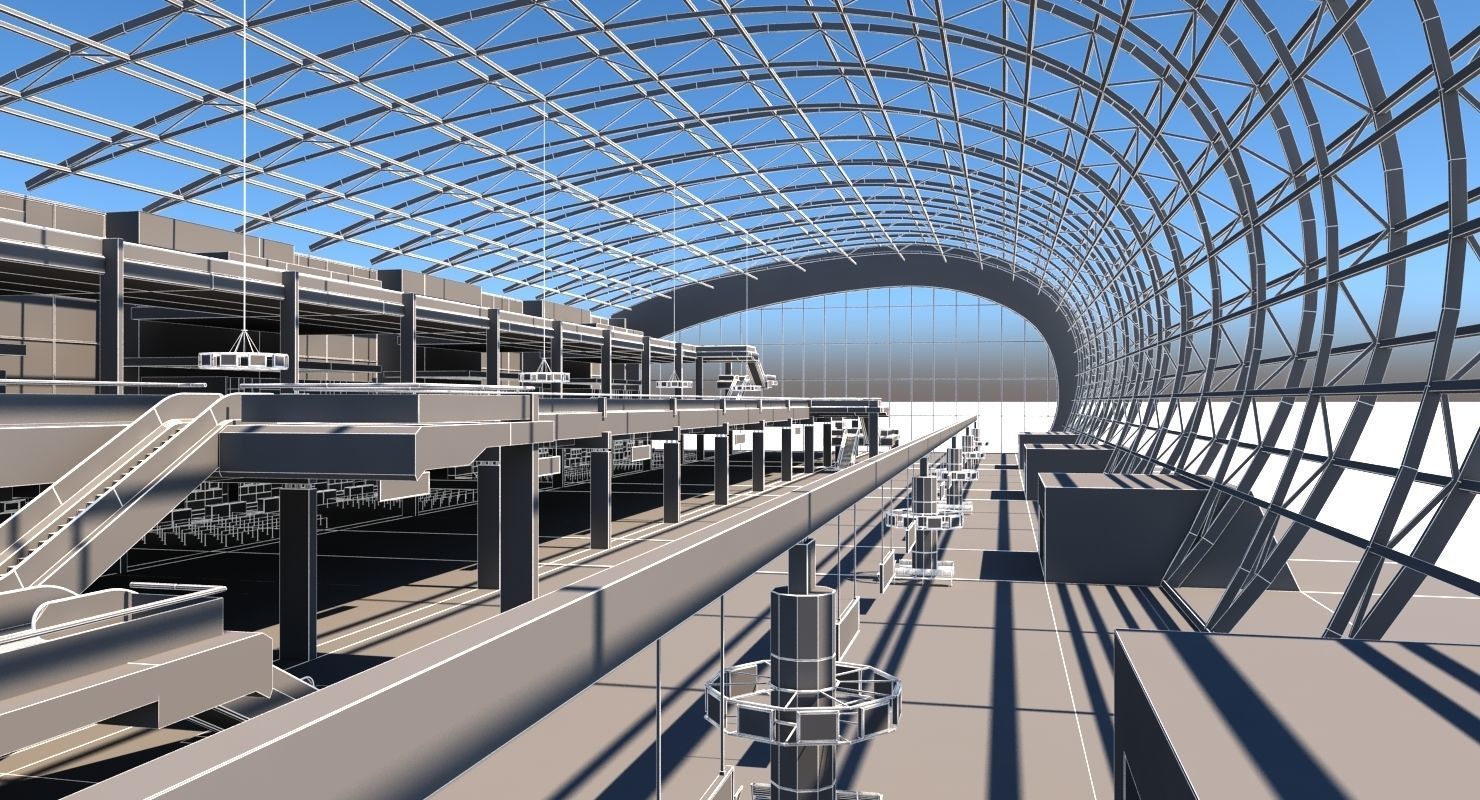 Airport Check in Building Interior 3D model_11