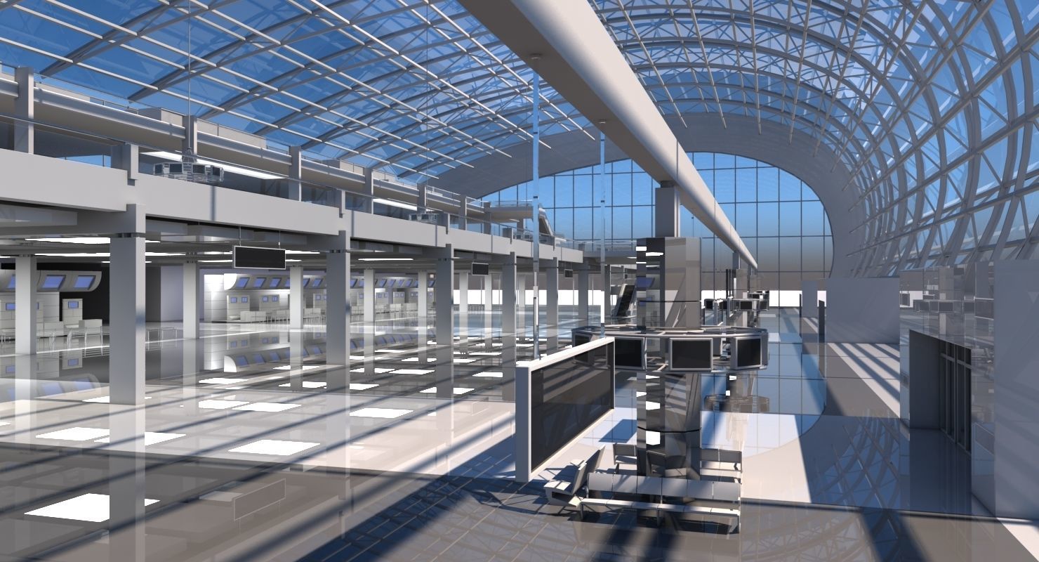 Airport Check in Building Interior 3D model_2