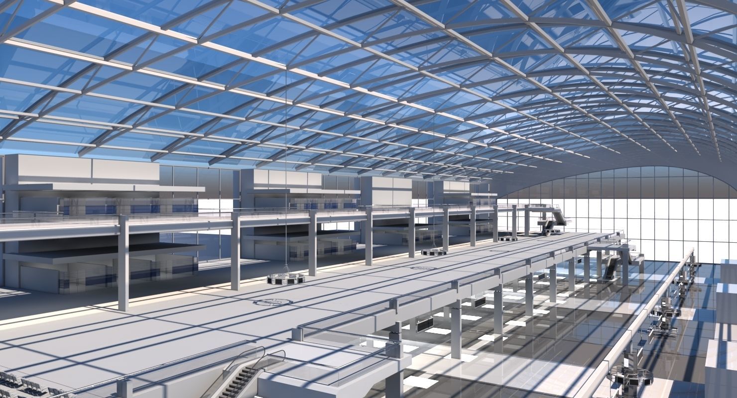 Airport Check in Building Interior 3D model_1